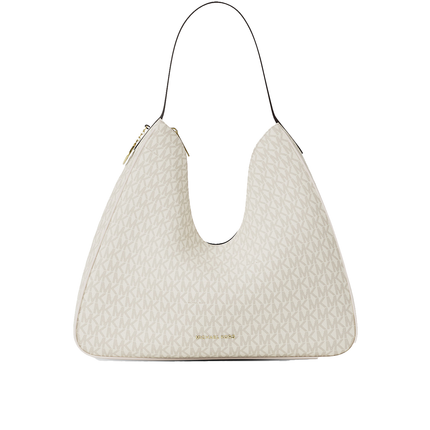 Michael Kors Women's Nayla Medium Signature Logo Shoulder Bag Light Cream Multi/Gold