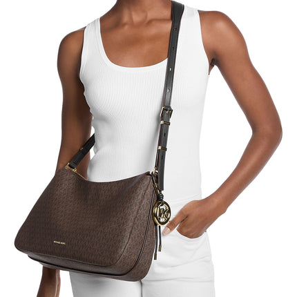 Michael Kors Women's Nolita Medium Signature Logo Shoulder Bag Brown/Black/Gold