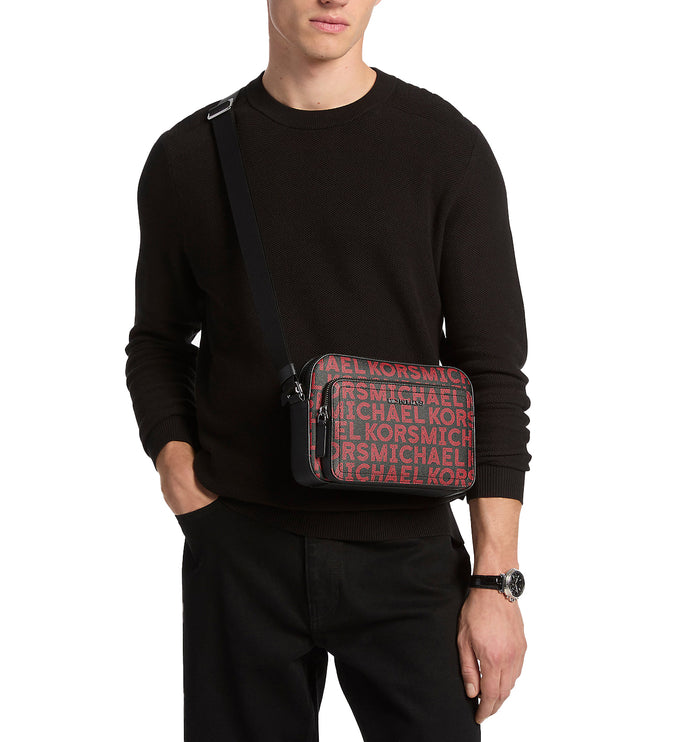 Michael Kors Men's Cooper Graphic Logo Flight Bag Bright Red