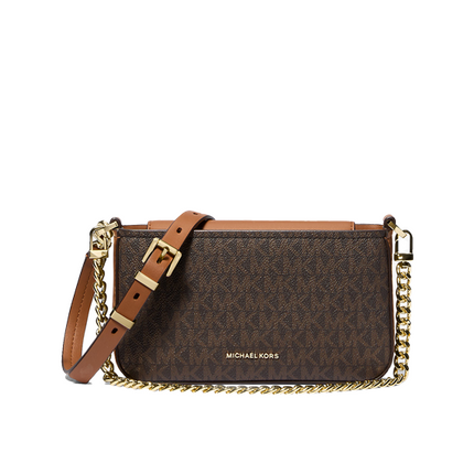 Michael Kors Women's Bryant Small Signature Logo Convertible Pochette Bag Brown/Acorn/Gold