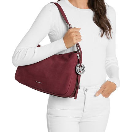 Michael Kors Women's Nolita Medium Nubuck Shoulder Bag Oxblood/Silver