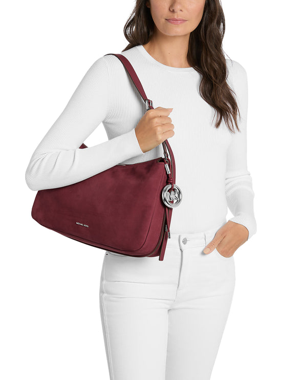 Michael Kors Women's Nolita Medium Nubuck Shoulder Bag Oxblood/Silver