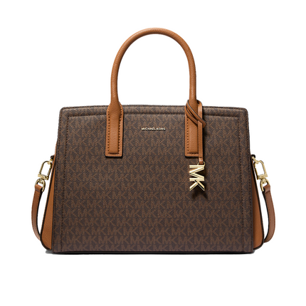 Michael Kors Women's Laila Medium Signature Logo Satchel Bag Brown/Acorn/Gold