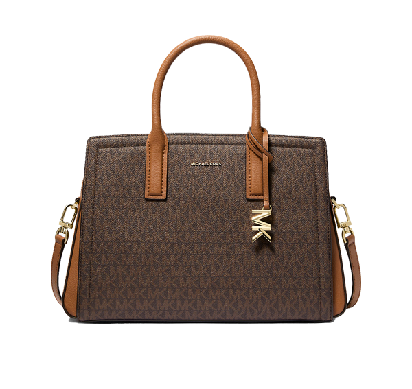 Michael Kors Women's Laila Medium Signature Logo Satchel Bag Brown/Acorn/Gold