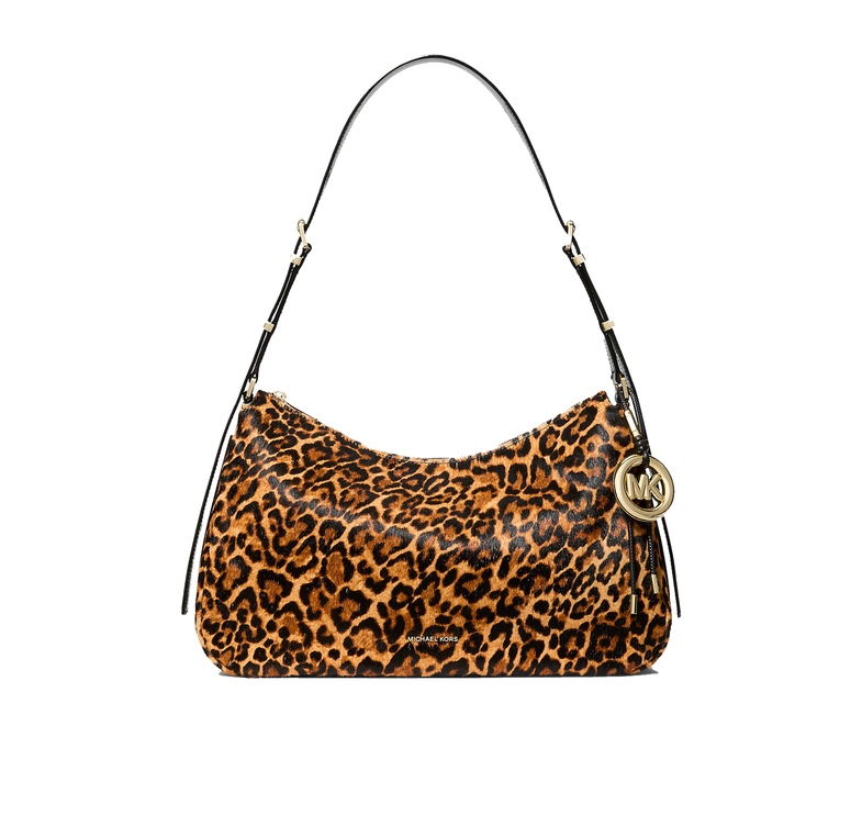 Michael Kors Women's Nolita Medium Leopard Print Calf Hair Shoulder Bag Marigold