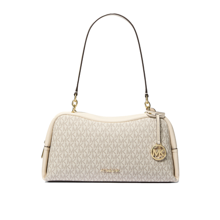 Michael Kors Women's Cecily Medium Signature Logo Shoulder Bag Light Cream Multi/Gold