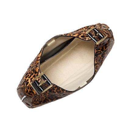 Michael Kors Women's Nolita Large Leopard Print Calf Hair Hobo Shoulder Bag Marigold