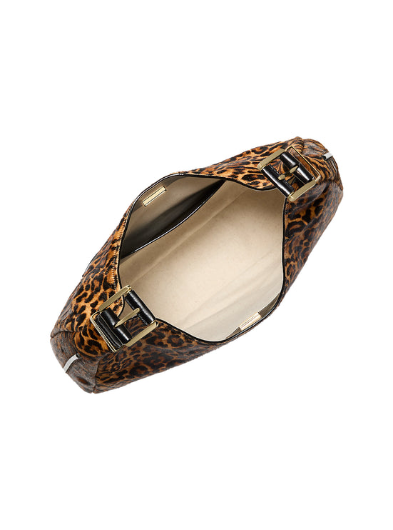 Michael Kors Women's Nolita Large Leopard Print Calf Hair Hobo Shoulder Bag Marigold