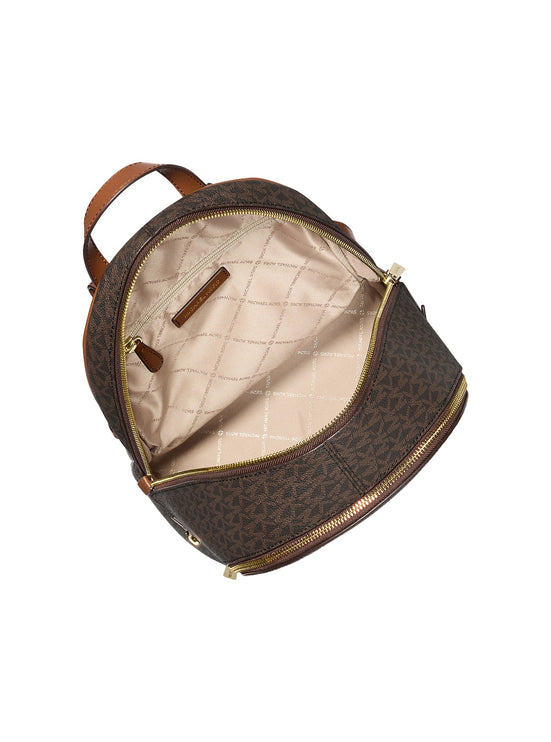 Michael Kors Women's Rhea Medium Signature Logo Backpack Brown/Gold