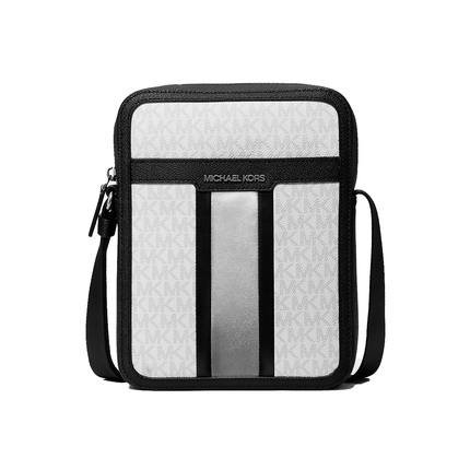 Michael Kors Men's Cooper Signature Logo Stripe Flight Bag Silver