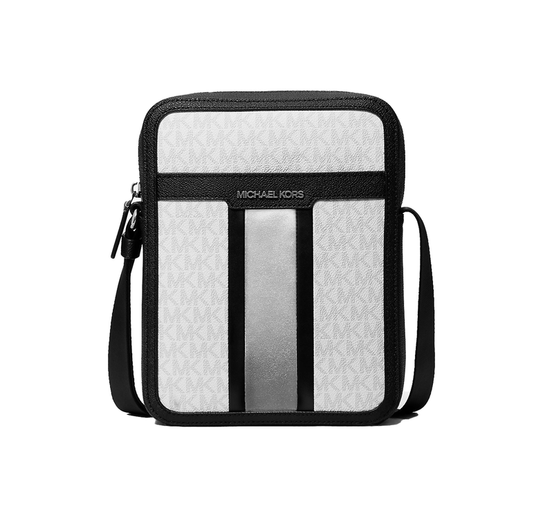 Michael Kors Men's Cooper Signature Logo Stripe Flight Bag Silver
