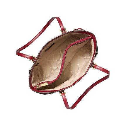 Michael Kors Women's Voyager Large Color-Block Metallic Signature Logo Tote Bag Cherry/Gold
