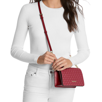 Michael Kors Women's Jet Set Medium Signature Logo Crossbody Bag Cherry/Gold