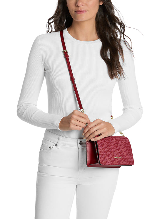 Michael Kors Women's Jet Set Medium Signature Logo Crossbody Bag Cherry/Gold