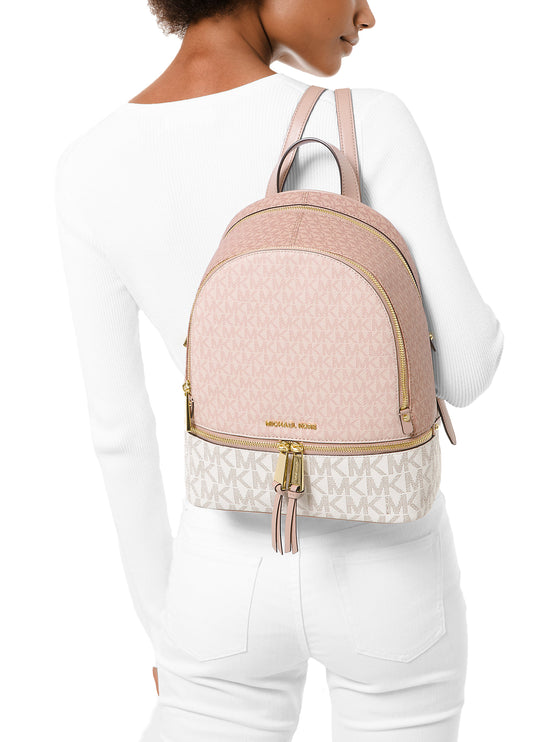 Michael Kors Women's Rhea Medium Color-Block Logo Backpack Ballet Multi