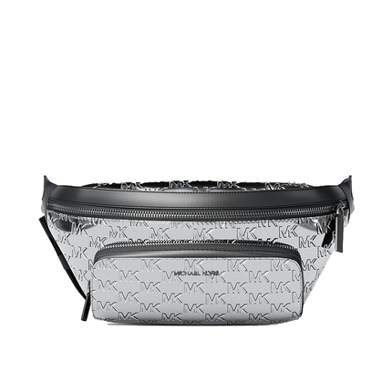 Michael Kors Men's Cooper Medium Metallic Logo Debossed Utility Sling Pack Silver