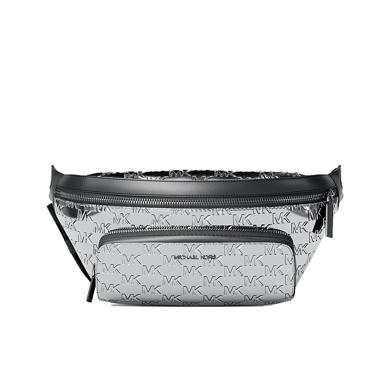 Michael Kors Men's Cooper Medium Metallic Logo Debossed Utility Sling Pack Silver