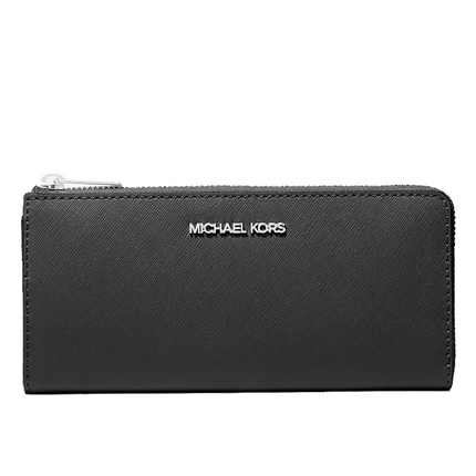 Michael Kors Women's Jet Set Travel Large Saffiano Leather Quarter-Zip Wallet Black/Silver