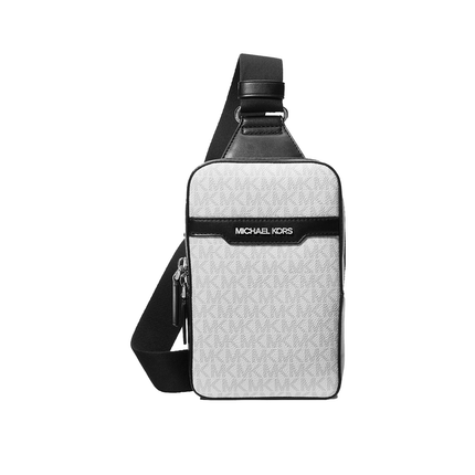 Michael Kors Men's Cooper Medium Signature Logo Sling Pack Bright White/Silver