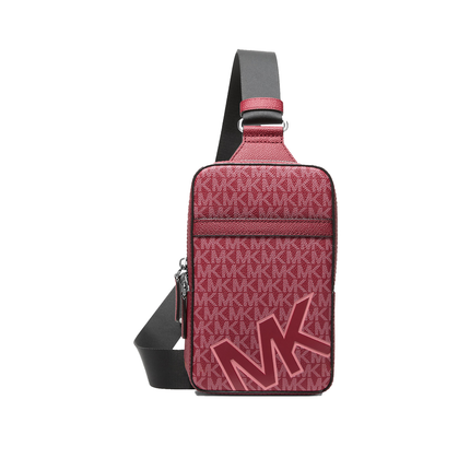 Michael Kors Men's Cooper Medium Signature Logo Sling Pack Cherry