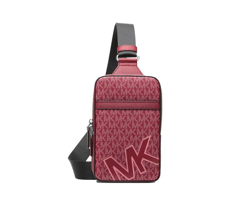 Michael Kors Men's Cooper Medium Signature Logo Sling Pack Cherry