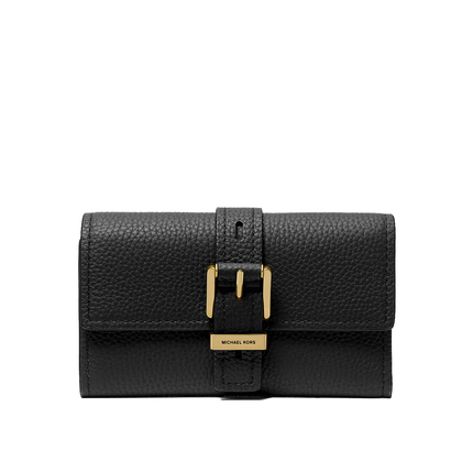 Michael Kors Women's Nolita Medium Pebbled Leather Tri-Fold Wallet Black/Gold