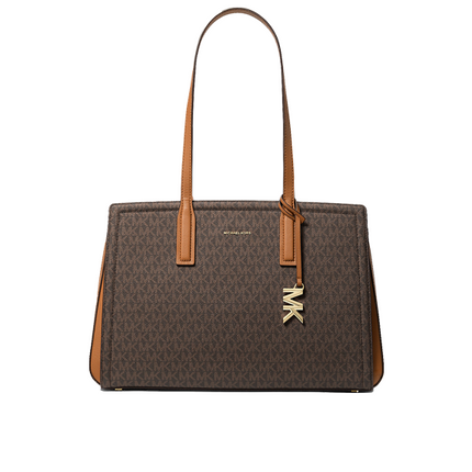 Michael Kors Women's Laila Medium Signature Logo Tote Bag Brown/Acorn/Gold