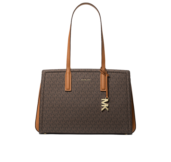 Michael Kors Women's Laila Medium Signature Logo Tote Bag Brown/Acorn/Gold