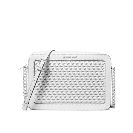 Michael Kors Women's Jet Set Large Woven Crossbody Bag Optic White/Silver