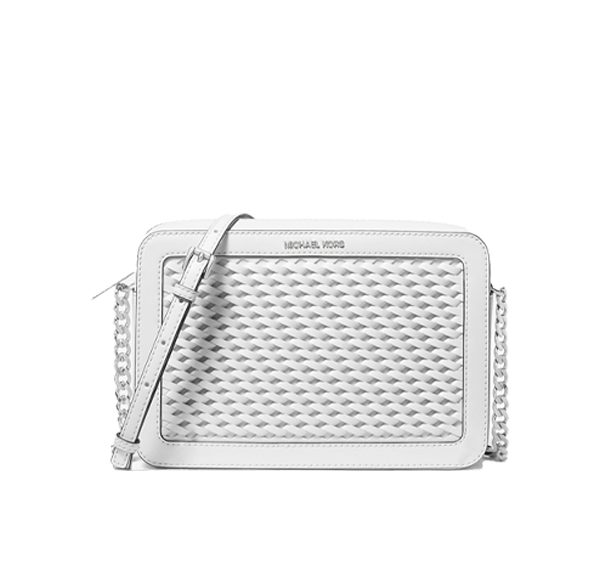 Michael Kors Women's Jet Set Large Woven Crossbody Bag Optic White/Silver