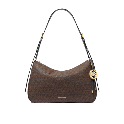 Michael Kors Women's Nolita Medium Signature Logo Shoulder Bag Brown/Black/Gold