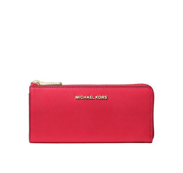 Michael Kors Women's Jet Set Travel Large Saffiano Leather Quarter Zip Wallet Bright Red