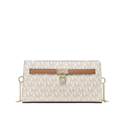 Michael Kors Women's Hamilton Moderne Extra-Small Signature Logo Convertible Crossbody Bag Vanilla/Acorn/Gold