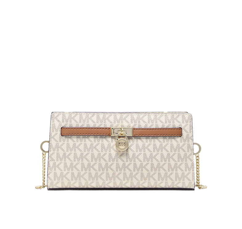 Michael Kors Women's Hamilton Moderne Extra-Small Signature Logo Convertible Crossbody Bag Vanilla/Acorn/Gold
