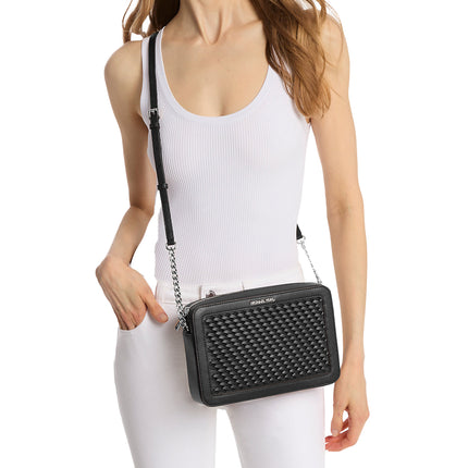 Michael Kors Women's Jet Set Large Woven Crossbody Bag Black/Silver