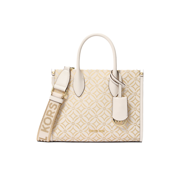 Michael Kors Women's Mirella Small Metallic Logo Jacquard Crossbody Bag Light Cream Multi