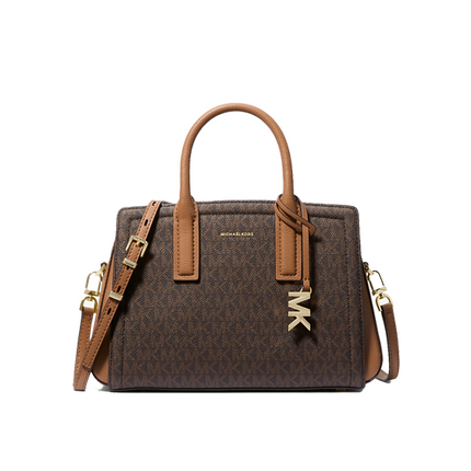 Michael Kors Women's Laila Small Signature Logo Satchel Bag Brown/Acorn/Gold