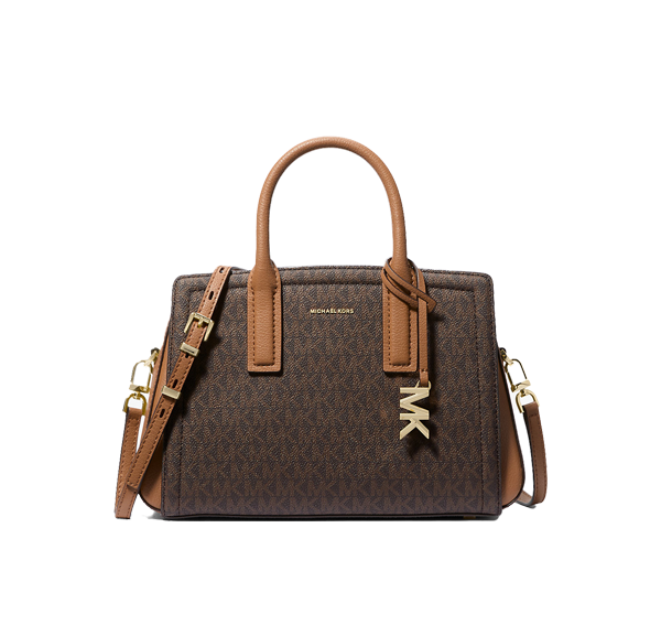 Michael Kors Women's Laila Small Signature Logo Satchel Bag Brown/Acorn/Gold