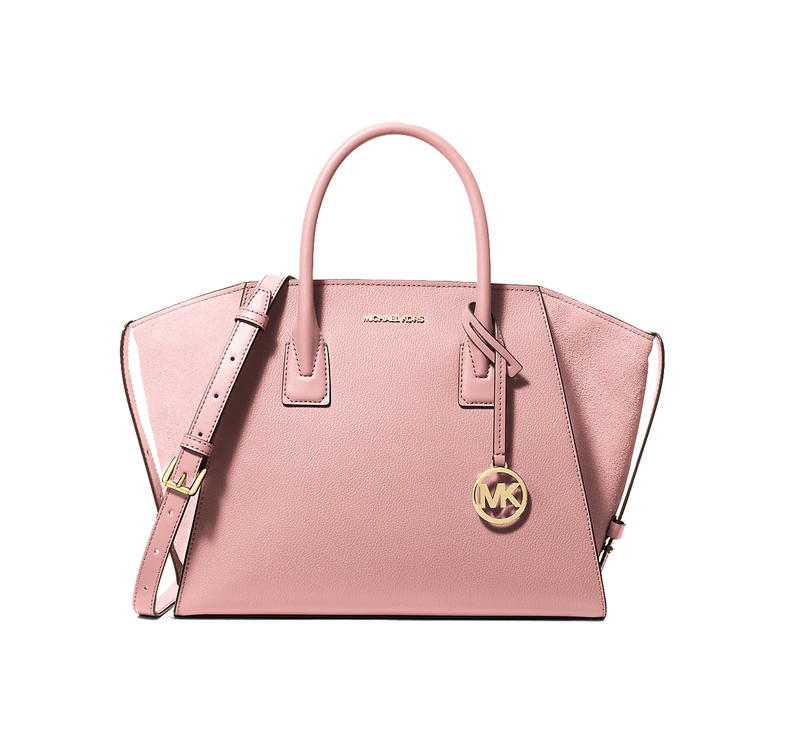 Michael Kors Women's Avril Large Leather and Suede Satchel Powder Blush/Gold
