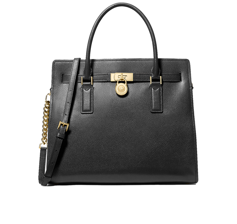 Michael Kors Women's Hamilton Moderne Large Leather Satchel Bag Black/Gold