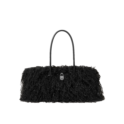 Michael Kors Women's Hamilton Moderne Small Faux Shearling Satchel Bag Black