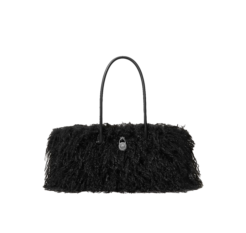 Michael Kors Women's Hamilton Moderne Small Faux Shearling Satchel Bag Black