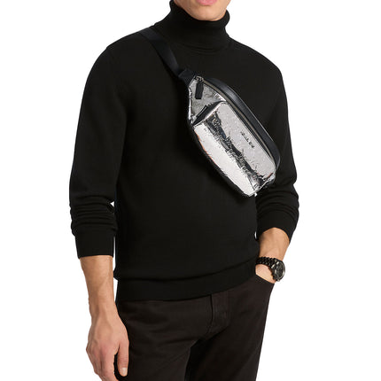 Michael Kors Men's Cooper Medium Metallic Logo Debossed Utility Sling Pack Silver