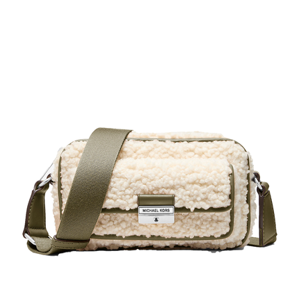 Michael Kors Women's Bradshaw Extra-Small Faux Shearling Camera Crossbody Bag Olive