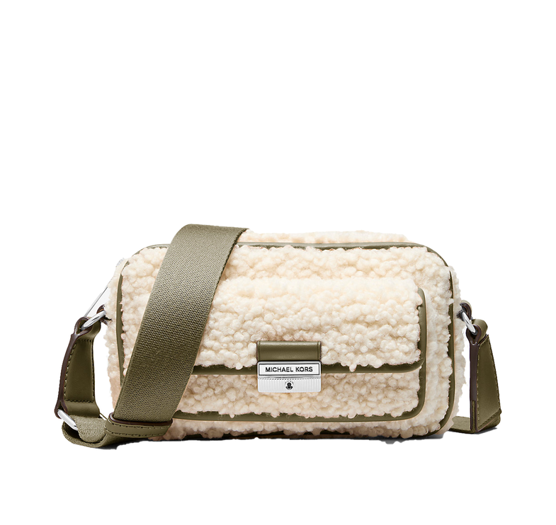 Michael Kors Women's Bradshaw Extra-Small Faux Shearling Camera Crossbody Bag Olive