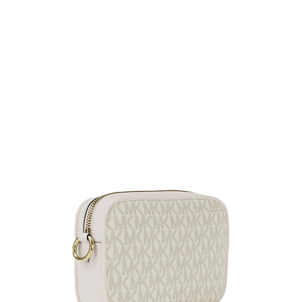 Michael Kors Women's Jet Set Small Signature Logo Camera Crossbody Bag Light Cream Multi/Gold