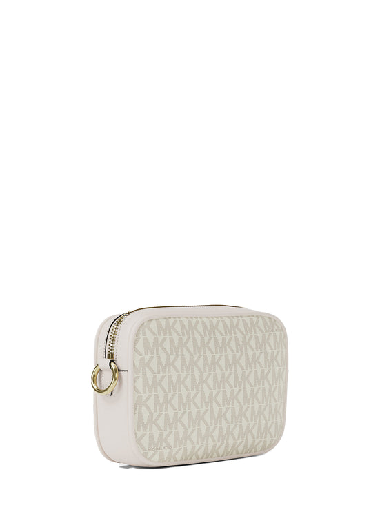Michael Kors Women's Jet Set Small Signature Logo Camera Crossbody Bag Light Cream Multi/Gold