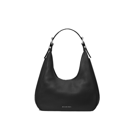 Michael Kors Women's Nolita Small Pebbled Leather Hobo Shoulder Bag Black/Silver