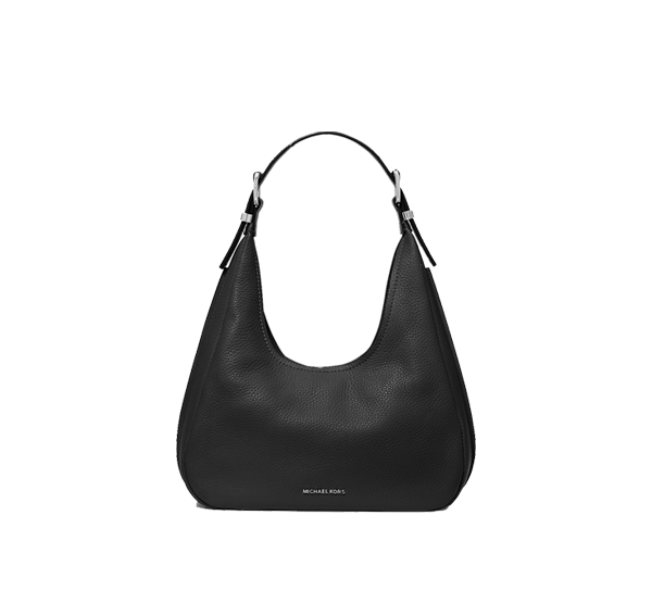 Michael Kors Women's Nolita Small Pebbled Leather Hobo Shoulder Bag Black/Silver