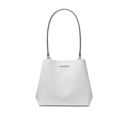 Michael Kors Women's Pratt Medium Signature Logo Shoulder Bag Optic White